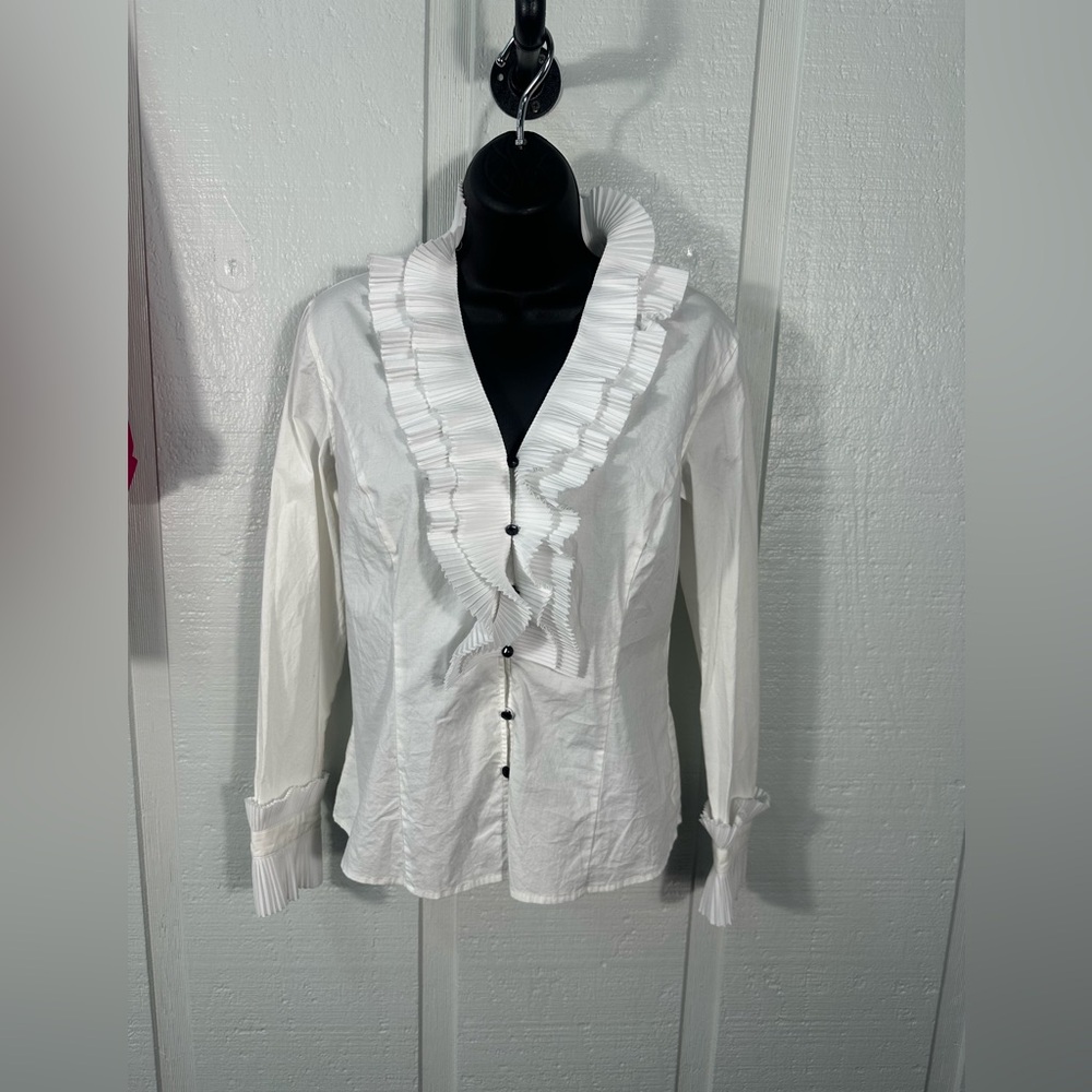 Nexx White  Ruffled Bodice Top Size Small EUC
